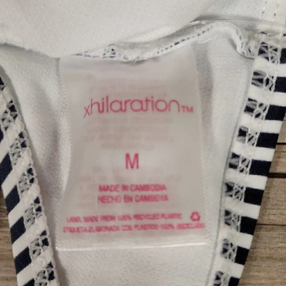 Xhilaration Juniors' Lace-up Front Blue Stripe Bikini Top Sz M